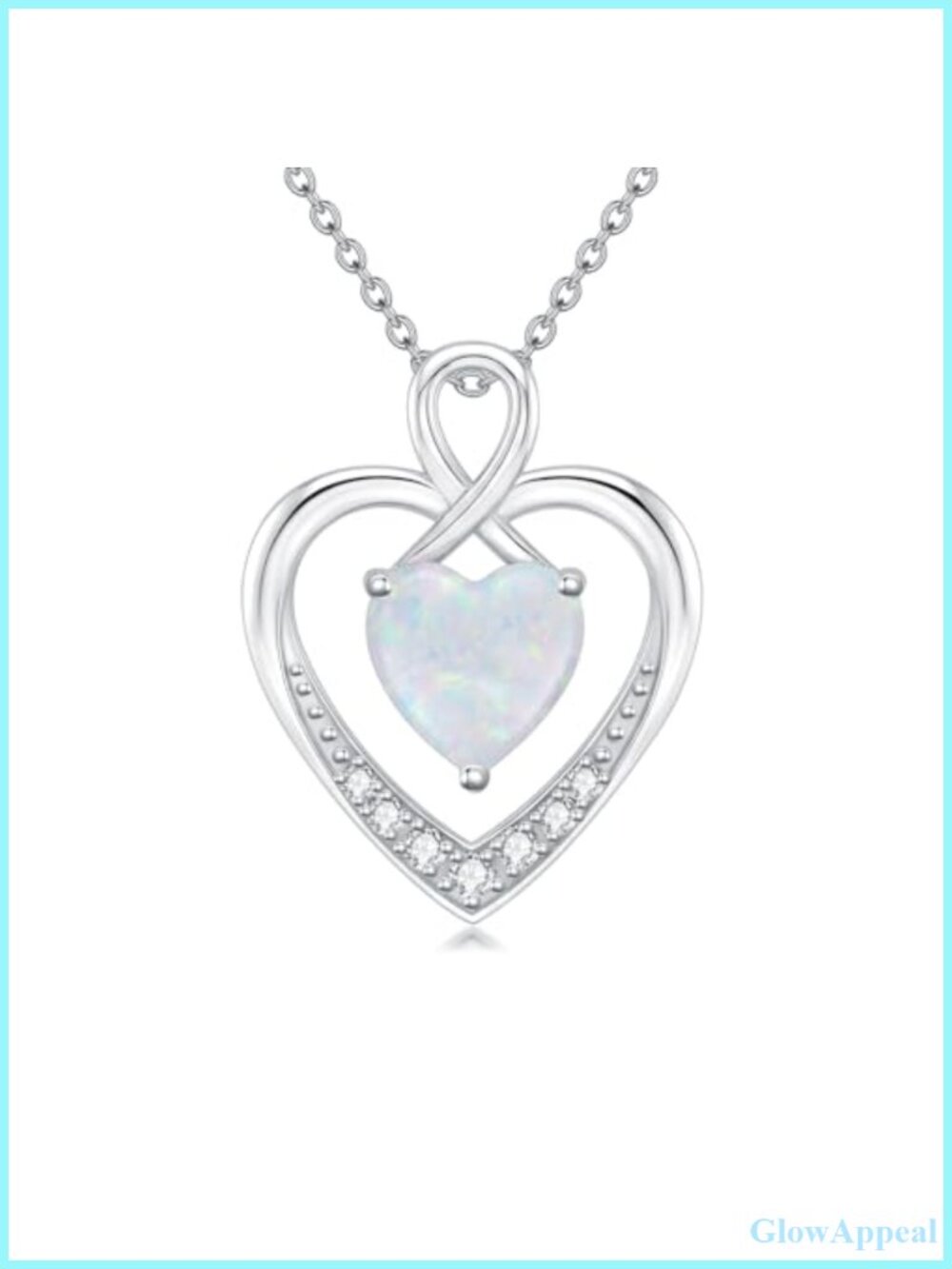Heart Shaped White Opal & Diamond Pendant Necklace 925 Sterling Silver